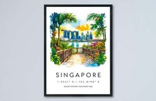 Singapore Watercolor Poster Singapore Travel Print Singapore Wall Art Cityscape