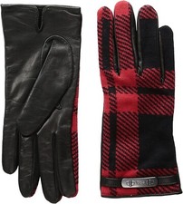 COACH 254870 Women Mount Plaid Gloves Black Multi Size 6.5