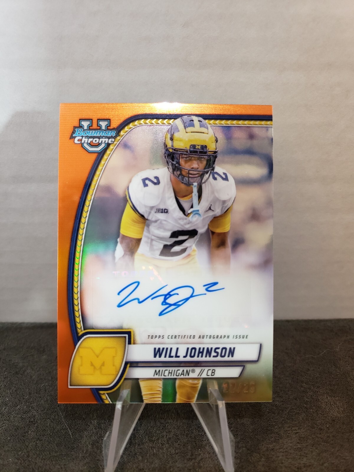 2024 Bowman University Chrome Orange Refractor Will Johnson Auto /25 Michigan