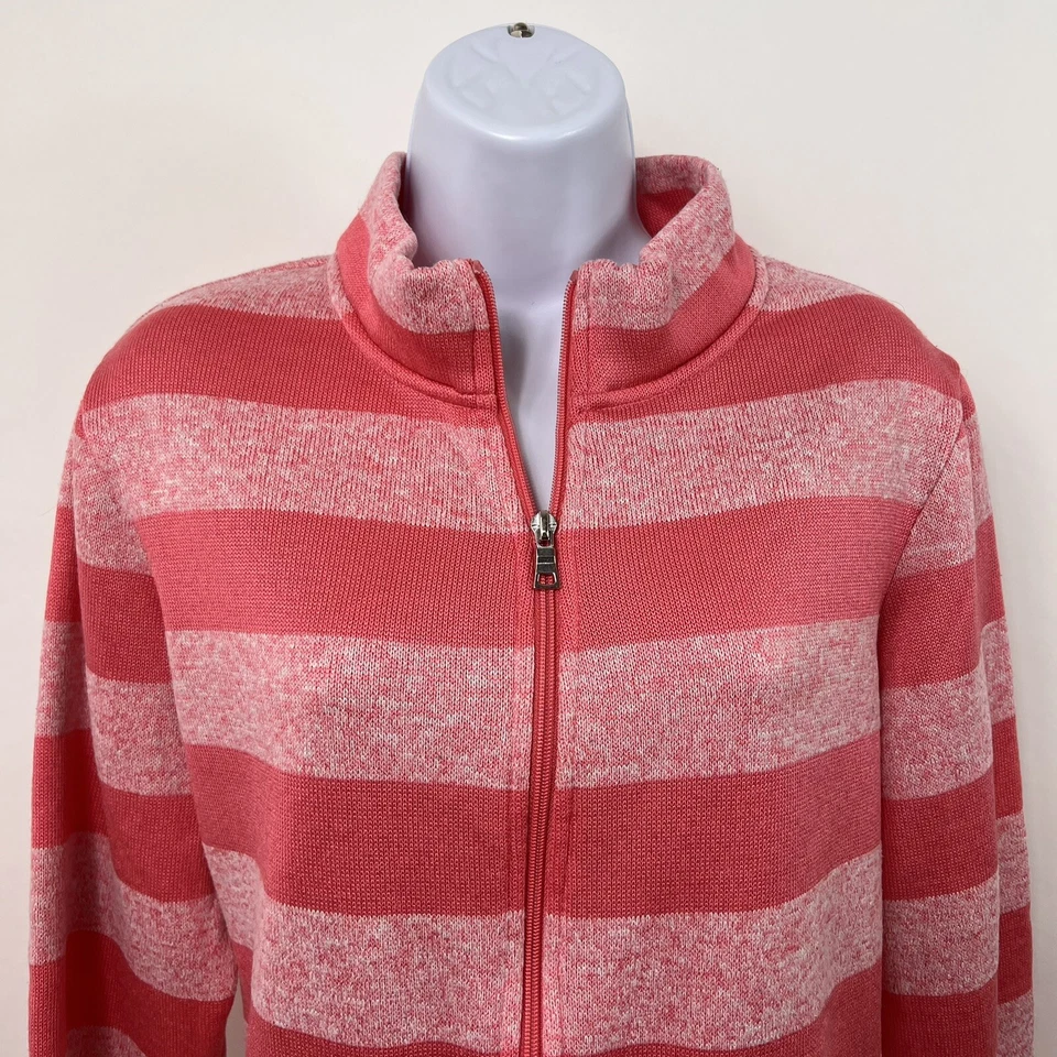 Croft & Barrow Jacket Women's Large Full Zip Pink Striped Long Sleeve Pockets - Image 2 of 4