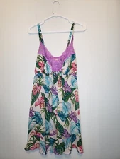 Fashion Bug Sleepwear Womens XL Nightie Lingerie Floral Lace Purple Sheer Ruffle