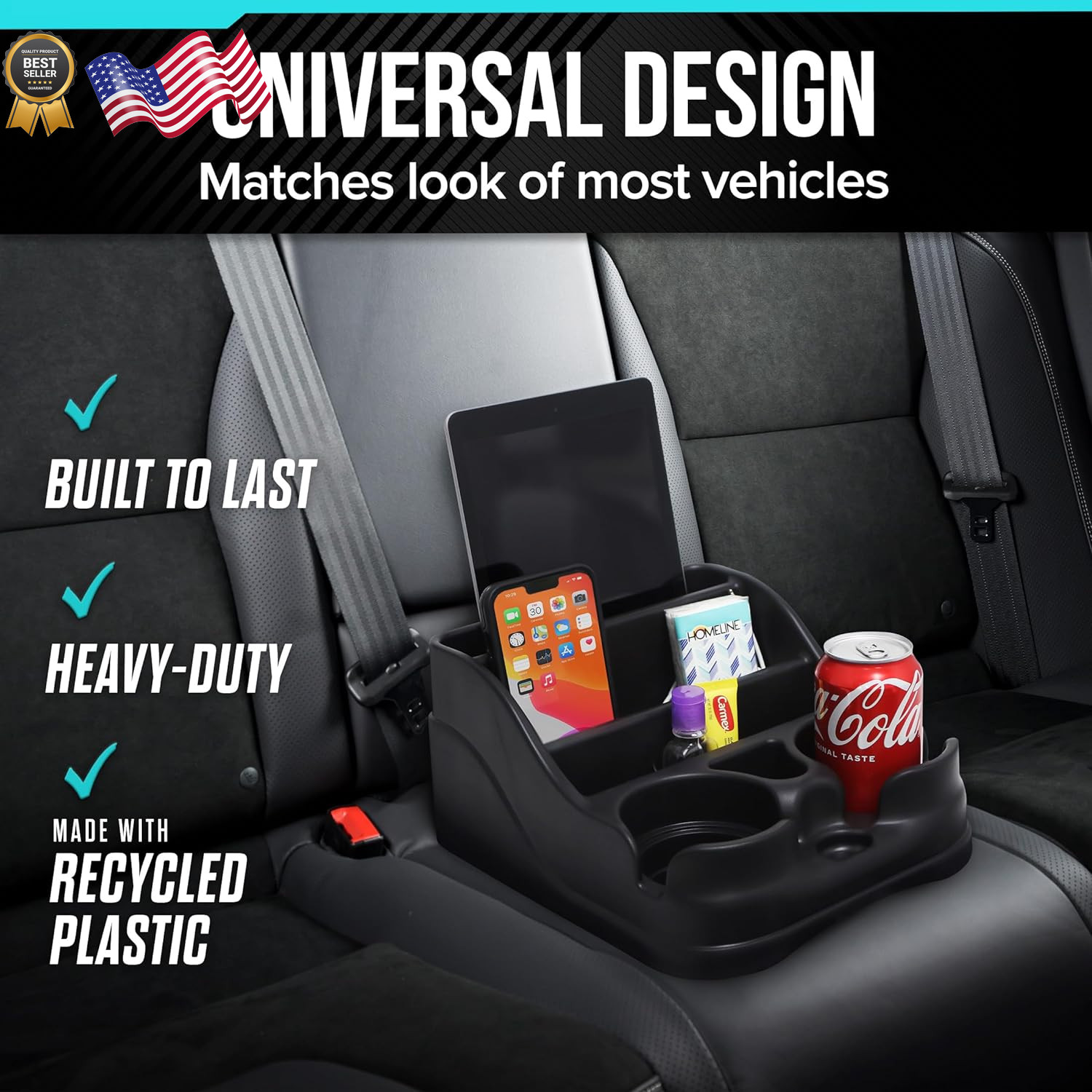 Small Center Console for Cars Trucks Minivans SUVs Vehicle Organizer Cup Holders