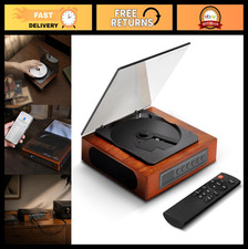 Retro Bluetooth CD Player with Speakers, Remote Control, USB Playback, Wooden De