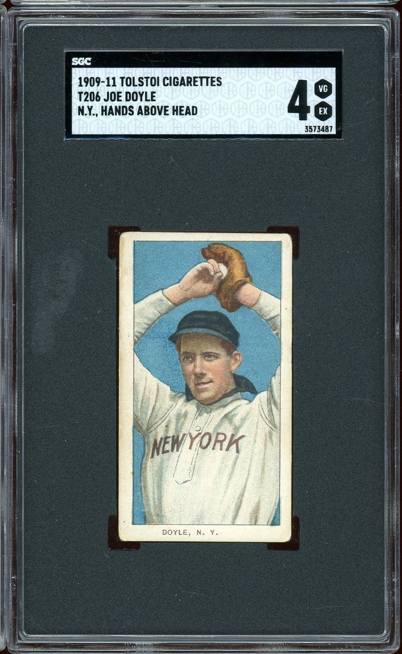 1909-11 T206 Tolstoi Cigarettes Baseball Joe Doyle N.Y. Hands Above Head SGC 4