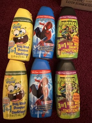 Boys Kids 3-in-1 Body Wash Shampoo Conditioner 6 Pack Marvel TMNT SpongeBob