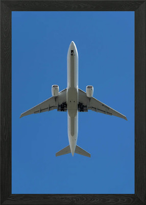 Boeing 777 Flight Against Blue Sky Framed Wall Art Poster Canvas Print Picture