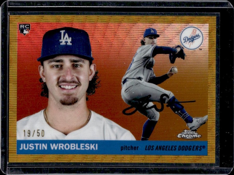 2025 Topps Chrome Platinum Justin Wrobleski RC Gold Wave Refractor #/50 Dodgers