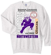Vintage NorthWestern Wildcats Logo Heather Grey L Crewneck