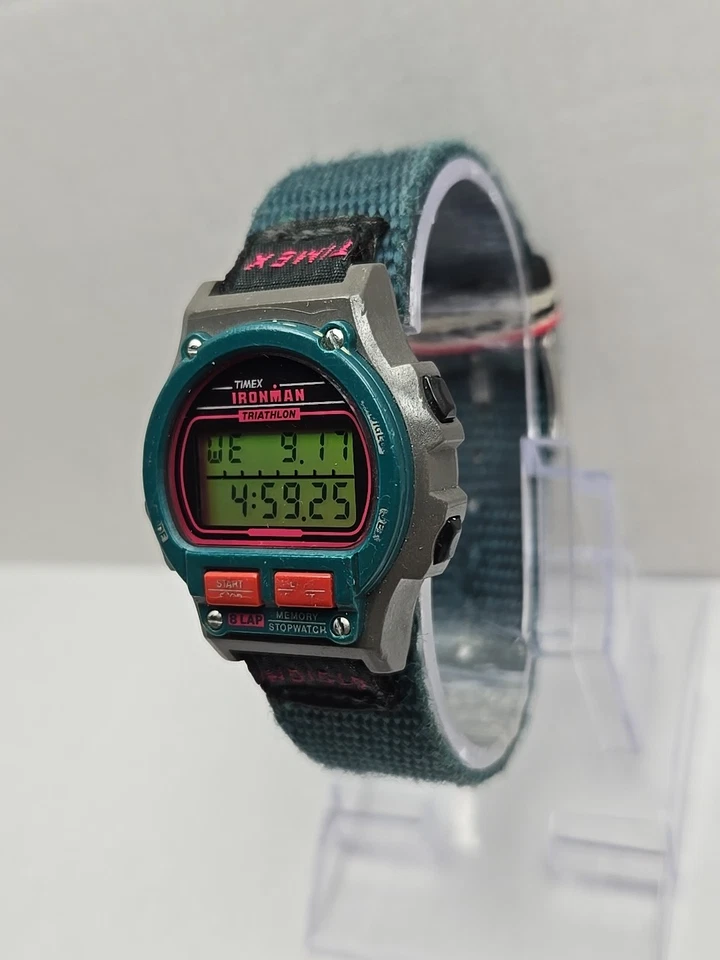 Timex Ironman Triathlon 8圈Indiglo数字手表蓝绿色复古1990年代新电池 — 第 2/4 张图片