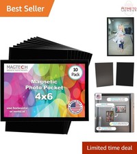 Magnetic Photo Pocket Frame Black 4x6 Inch Reusable for Fridge Wall Mount
