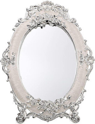 Small Tabletop Dressing Mirror Vintage Metal Desktop Mirror with Stand, Antique