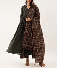 Women Floral Print Cotton Kurta Set with Dupatta Indian Ethnic Wear
