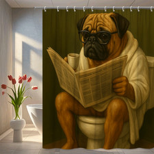 Funny Pug Dog Shower Curtain for Bathroom Decor