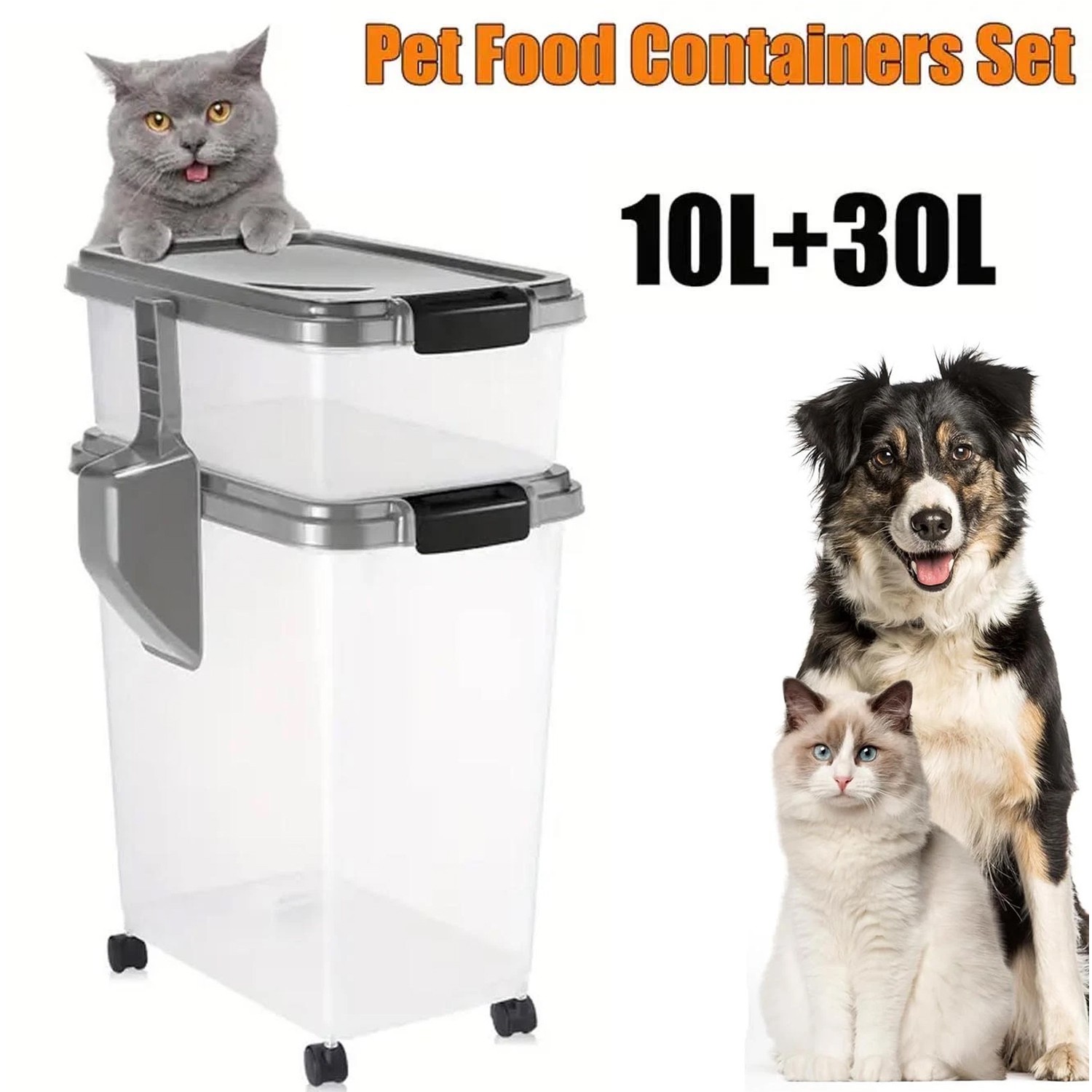 Storage Container, 30 Lbs & 11 Lbs Combo, Cat Food Storage Container