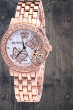 Geneva Woman's Watch- 3D butterfly- Rose Gold Color Band