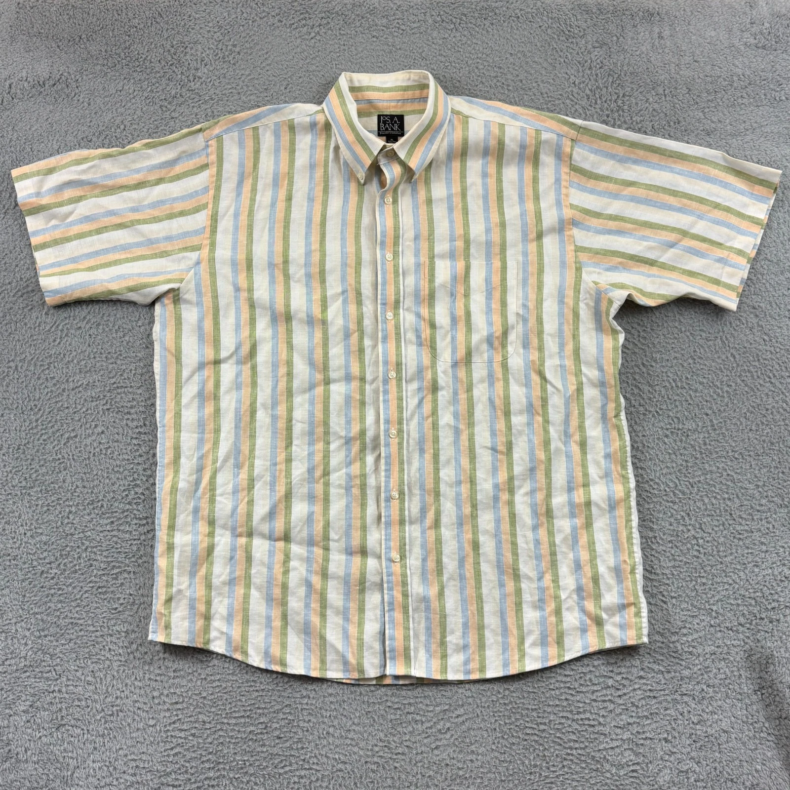 Jos A Bank Shirt Mens 2XL Striped Short Sleeve Button Lightweight Linen Collared