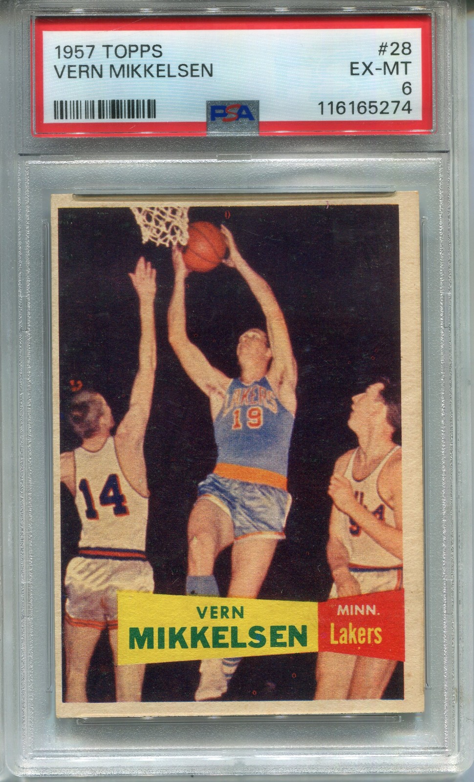 1957 Topps #28 Vern Mikkelsen PSA 6 EX-MT Minnesota Lakers