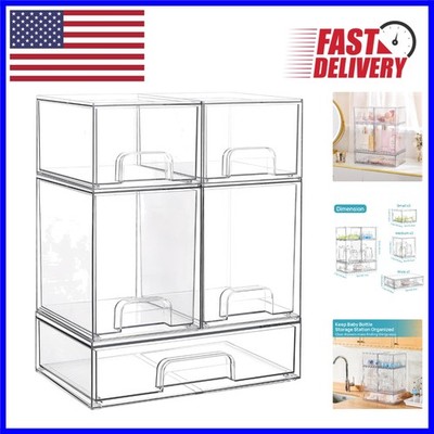 Stylish Multi-Purpose Storage Bins Set of 5 - Clear Plastic with Non-Slip Design