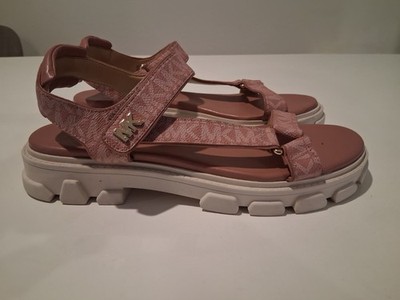 Michael Kors Ridley Logo Sandals Pink Monogram Platform Sporty Lug Sole Size 8M