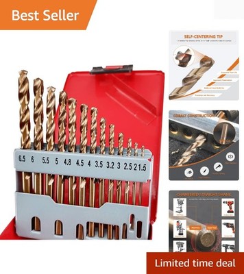 13-Piece M35 Cobalt Drill Bit Set, Metric 1.5mm - 6.5mm, 5% Cobalt HSS-Co Job...