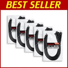 Black Zip Ties 24 inch - 200 lbs Tensile Strength, 250 Pack