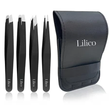 LILICO SET OF 4 TWEEZERS IN POUCH FOR WOMEN/MEN BROWS | LASHES | SPLINTERS