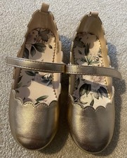 H&M H and M Girls Shoes Ballet Pumps Flats Metallic Gold Rose UK12 EUR 30 VGC