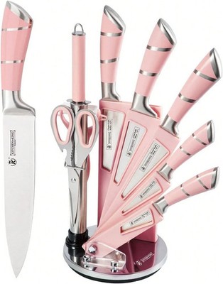 9 Piece Kitchen Knife Set Non-Stick Sharp Chef Knives with Sharpener Block NEW