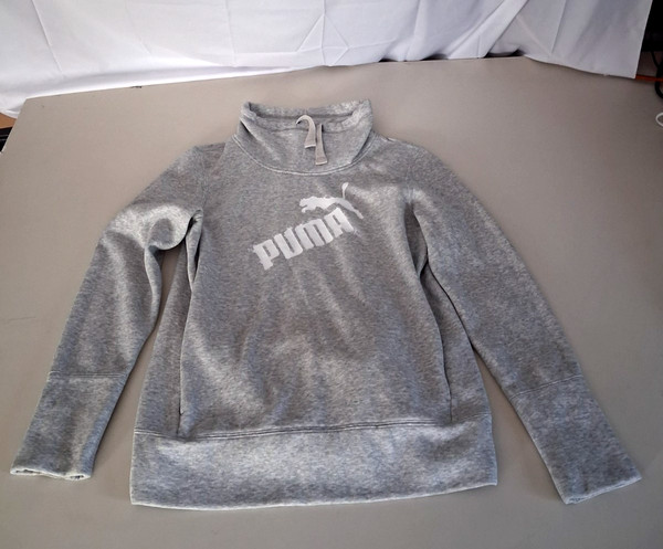 Puma Women Size M Cowl Neck Sweatshirt Heather Grey Fleece Graphic Pullover