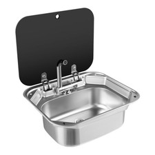 BJTDLLX RV Outdoor Sink, Stainless Steel Folding Sink Cold&Hot Small, Black