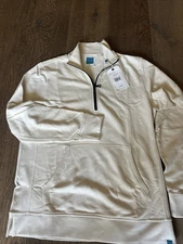 $185 JASON SCOTT, Track Zip Pullover Sweatshirt,IVORY，Sz M 100% Pima cotton,