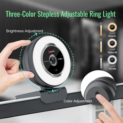 Streaming Webcam with Microphone: 1080P 60FPS USB Web Cam with Ring Light and... - Picture 2 of 7