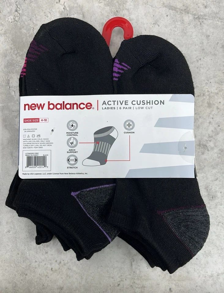 Calcetines New Balance Mujer Talla 4-10 Cojín Activo Corte Bajo Elastizados 6 Pares Deporte Foto 2 de 4