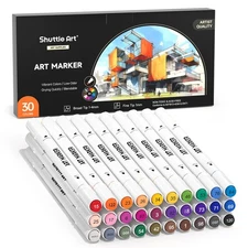 Shuttle Art 30 Colors Dual Tip Art Markers Permanent Marker Pens Highlighters...