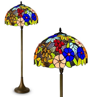 Tiffany Stil Stehlampe groß bunt Blume Buntglas Wohnzimmer Leuchte