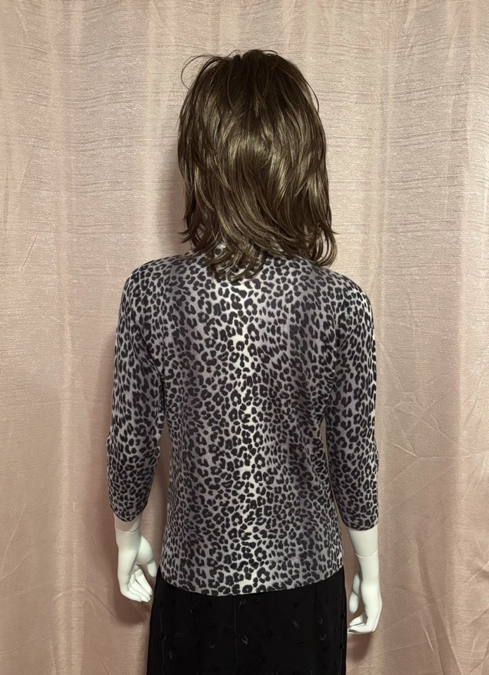 Talbots Women’s Size M Black Leopard Cashmere Pullover Sweater - Image 2 of 4