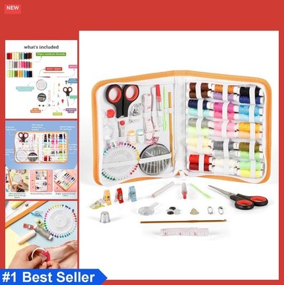 Sewing Kit 75 Piece Travel Set Scissors Threads Needles Zippered Case