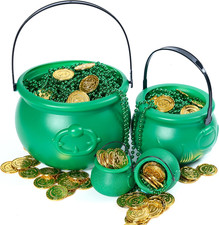 4PCS St.Patrick'S Day Green Cauldrons with Handle Party Supplies Set with 1 Pcs