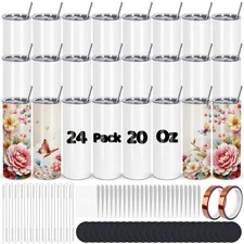 24 Pack Sublimation Tumblers, 20 oz Stainless Steel Sublimation Cups with Lid...