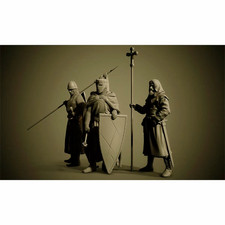 1/24 Scale Medieval Knight Crusader with Monk & Spearman 3 Figure Set Resin