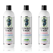 Cowboy Magic Rosewater Shampoo Conditioner Detangler Shine 16 oz 3-Pack