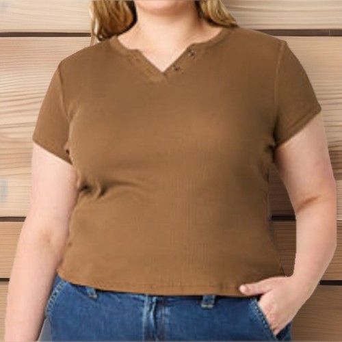 a.n.a Plus Damen Kurzarm Henley Shirt Größe 1X Braun - Bild 2 von 5