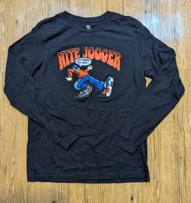 Adidas Long Sleeve Shirt Graphic Nite Jogger It's Never Too Late Mens L  B50