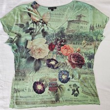 VTG Y2K Green Floral Tee XL Made In USA Botanical Rose NWOT Fairy Whimsigoth