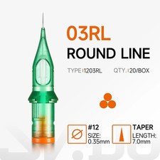 20Pcs 1203RL Tattoo Cartridge Needles 12 3RL Round Liner Sterile Disposable