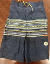 Tommy Bahama Boys Swim Trunks L Blue Stripe Drawstring Mesh Lined Board Shorts