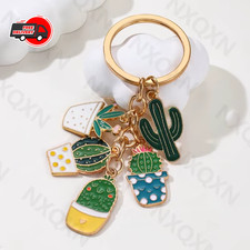 Cartoon Cactus Potted Plant Enamel Keychain Cute Nature Key Ring Handmade Gift