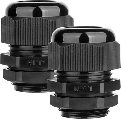 2 Pack 1'' NPT Cable Gland Waterproof 1'' (2-Pack), Black 