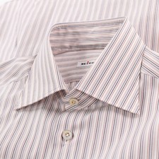 Kiton NWT Dress Shirt Size 15.75 40 Beige White Striped 100 Cotton