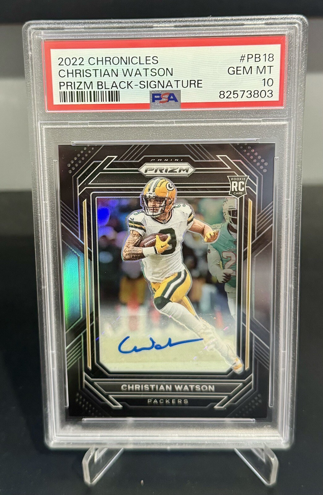 2022 Panini Chronicles Christian Watson Rookie RC PRIZM BLACK AUTO PSA 10